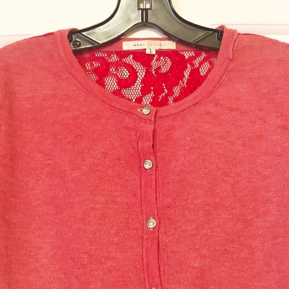 Marc Jacobs red lace cardigan rhinestone buttons 6 - Picture 3 of 13